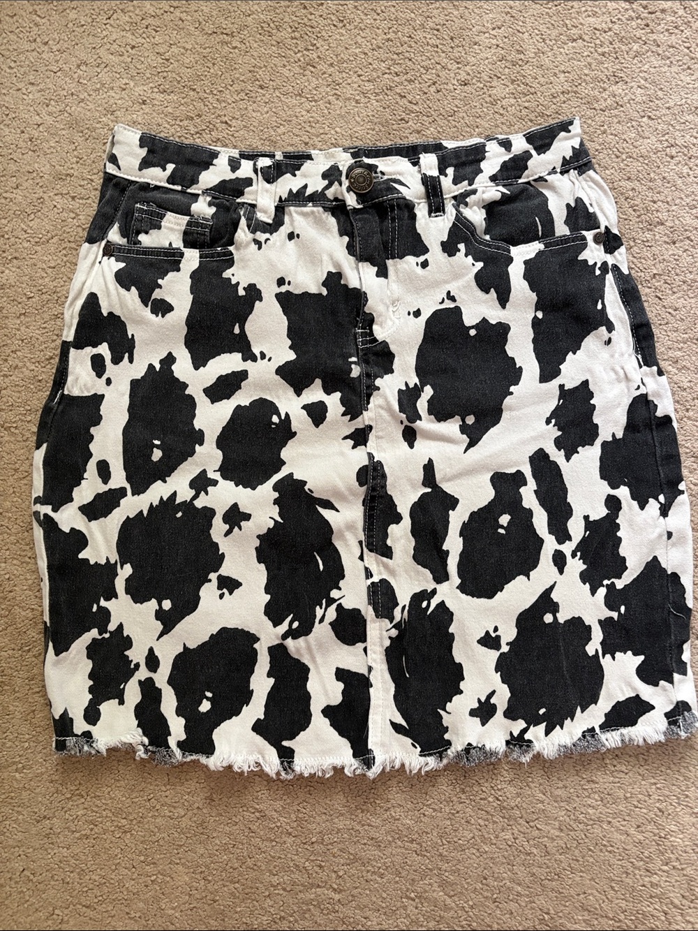 Black & White Cow-Print Denim Maxi Skirt